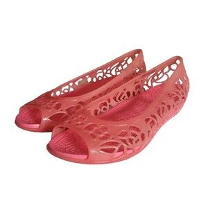 Crocs Isebella Jelly Lazer Cut Peep tope Flat Sandals Pink Women's Size 8